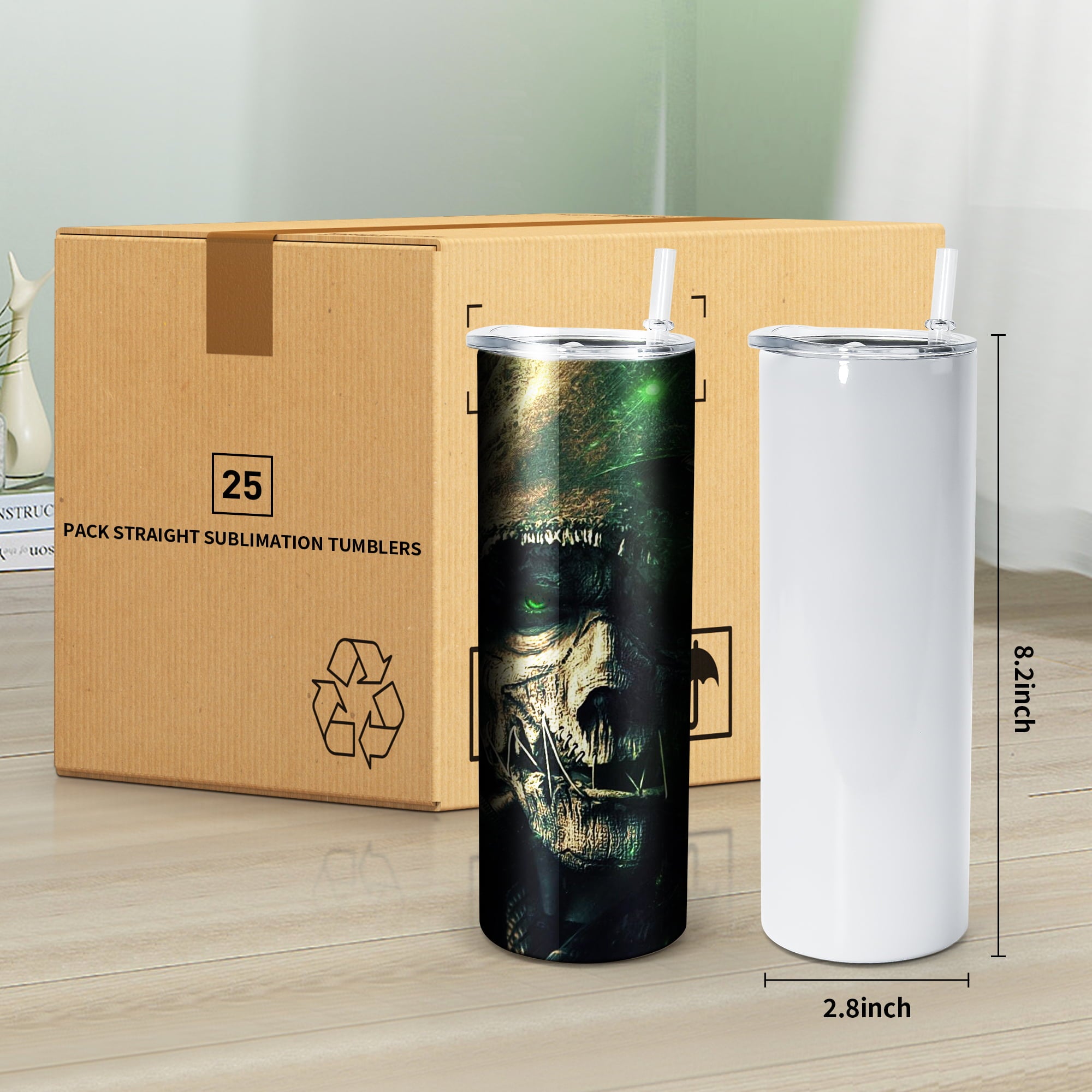 AGH 25 Pack 20oz Sublimation Tumblers Straight Skinny Tumblers Bulk， Stainless Steel White Insulated Tumbler with Lids and Straws