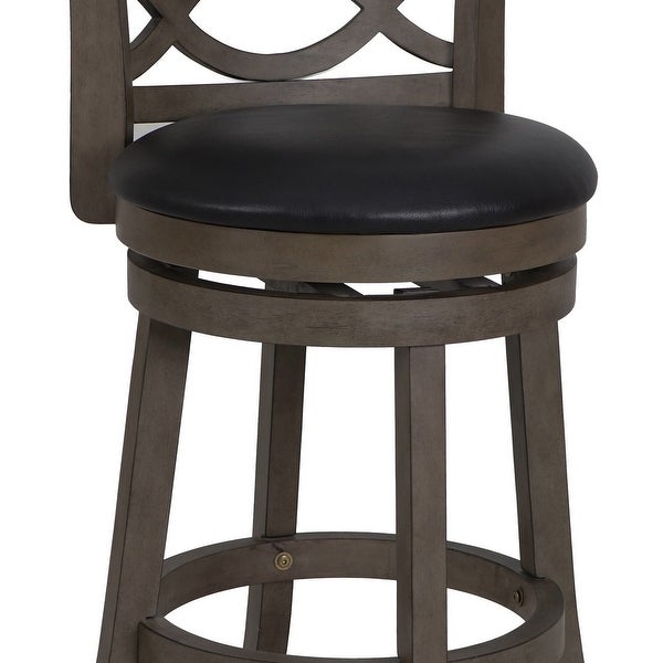 Curved Lattice Back Counter Stool with Leatherette Seat， Gray and Black - 38.25 H x 21 W x 18.25 L Inches