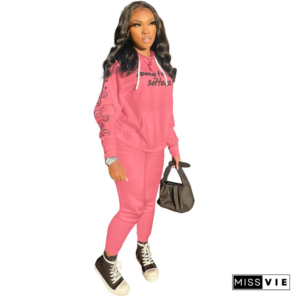 Letter Print Hoodie Sweatshirts Jogging Pants Set