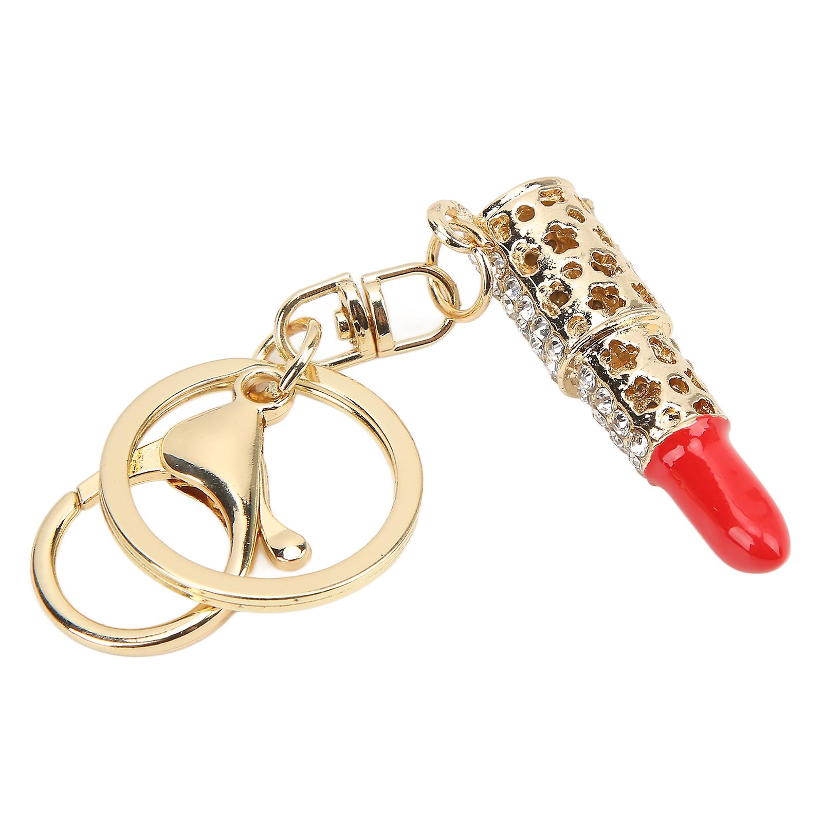 Keychain Pendant Mini Lipstick Shape Elegant Rhinestone Keychain For Car Pendants Bag Decoration Giftred