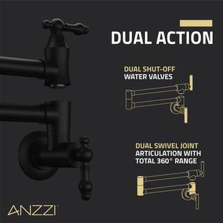 ANZZI Marca 24 in . 360-Degree Wall Mounted Pot Filler with Dual Swivel in Matte Black KF-AZ259MB