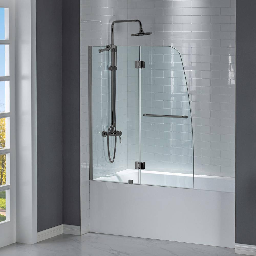 WOODBRIDGE Everette 48 in. W x 58 in. H Semi-Frameless Hinged Tub glass door inMatte Black Finish Include Support Bar HSD3610