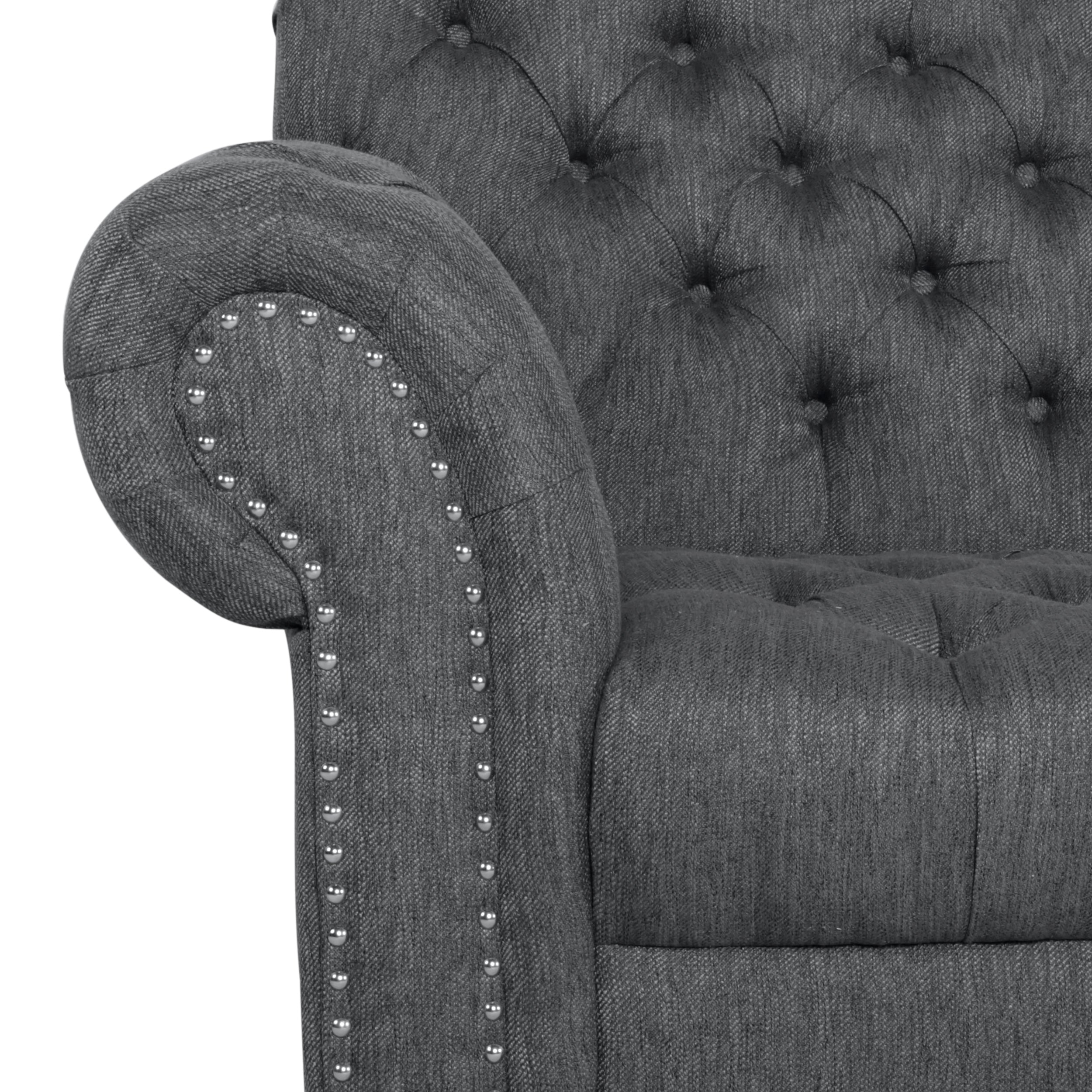 Emeric Chesterfield Button Tufted Fabric 3 Seater Sofa