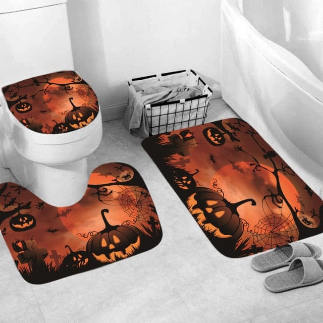 Skull Print Shower Curtain, Bath Mat, Toilet Lid Cover Or Bathroom Carpet