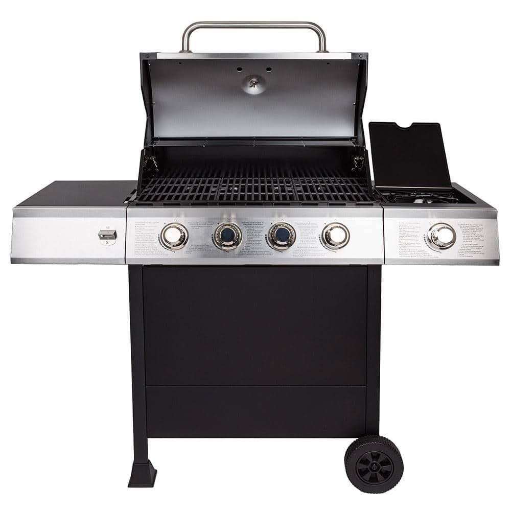 DynaGlo 4Burner Open Cart Propane Gas Grill in Stainless Steel with Side Burner