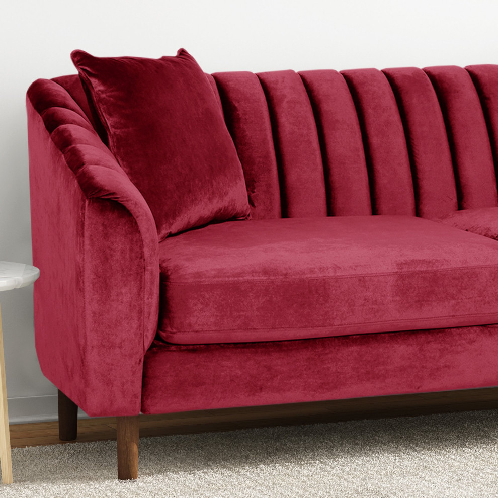 Retro Sofa  Rubberwood Legs  ampVelvet Seat With Curved Channel Tufted Back   Midcentury   Sofas   by Decorn  Houzz