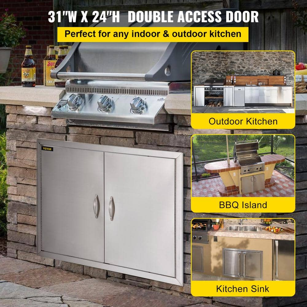 VEVOR BBQ Double Access Door 31 in. W x 24 in. H BBQ Door Stainless Steel Wall Construction Kitchen Door for BBQ Island,Grill 31X24CBXGCGSKM001V0