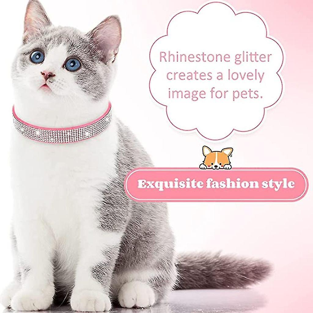 Cute Rhinestone Puppy Collar Glittering Dog Collar Soft Leather Cat Dog Collar