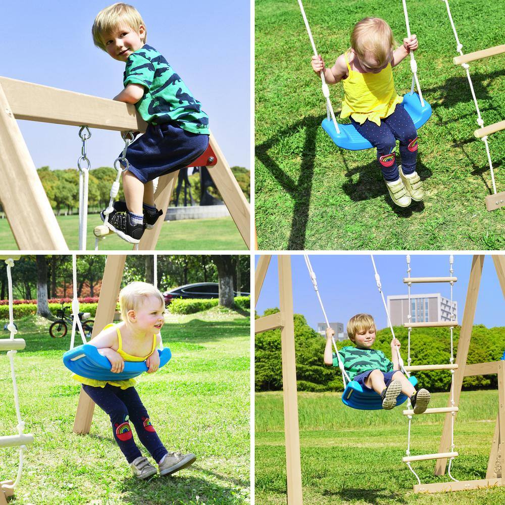 TIRAMISUBEST Outdoor Wooden Swing Set with Slide for Toddlers SWXY000062AAP