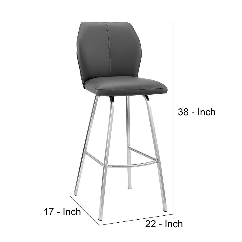 26 Inch Metal Frame Leatherette Counter Stool， Silver and Gray