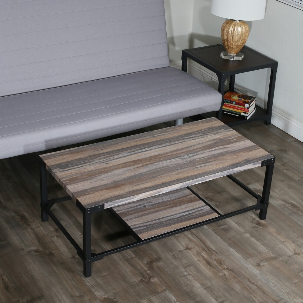 Carbon Loft Maranne Contemporary Oak Rectangle Wood/ Metal Coffee Table   16x 46x 23