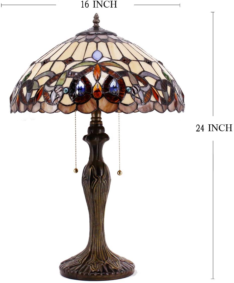 GEDUBIUBOO Tiffany Style Table Lamp Colorful Stained Glass Serenity Victorian Bedside Lamp16X16X24 Inches Desk Light Metal Base Decor Bedroom Living Room  Office S021 Series