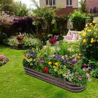 LuxenHome 5.6 ft. Oval Brown Metal Garden Bed WHPL431