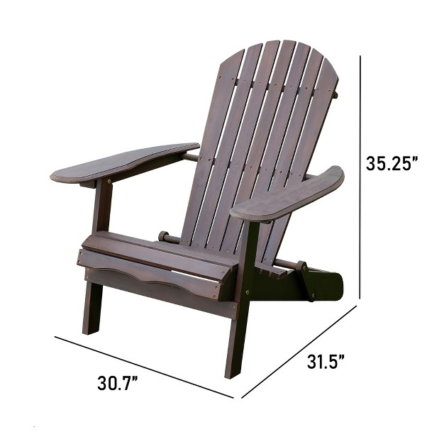 Merry Products Real Acacia Hardwood Flat Folding Adirondack Patio Chair With Tall Backrest Curved Seat And Wide Armrests Dark Stain