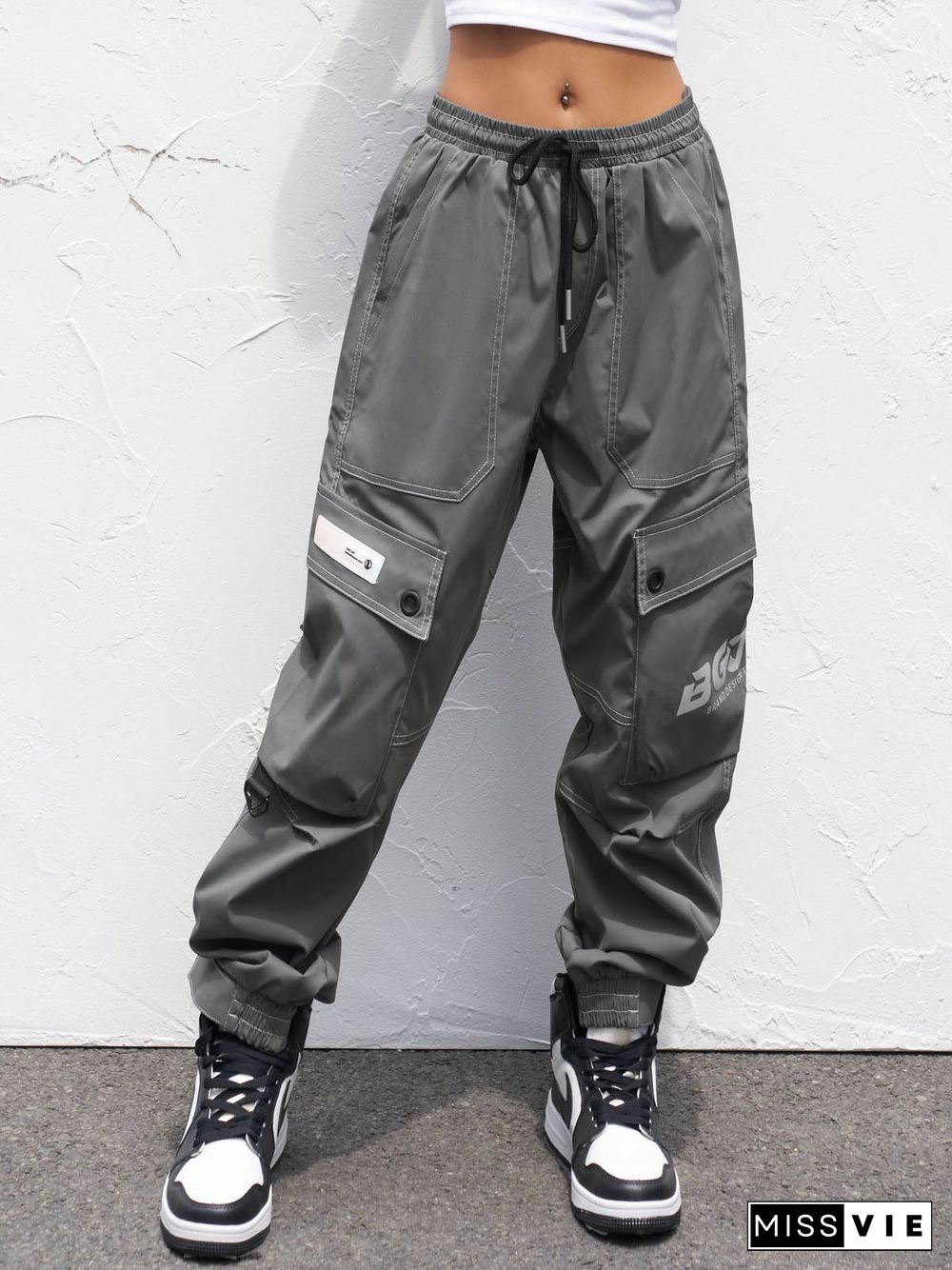 Printed Drawstring Cargo Pants