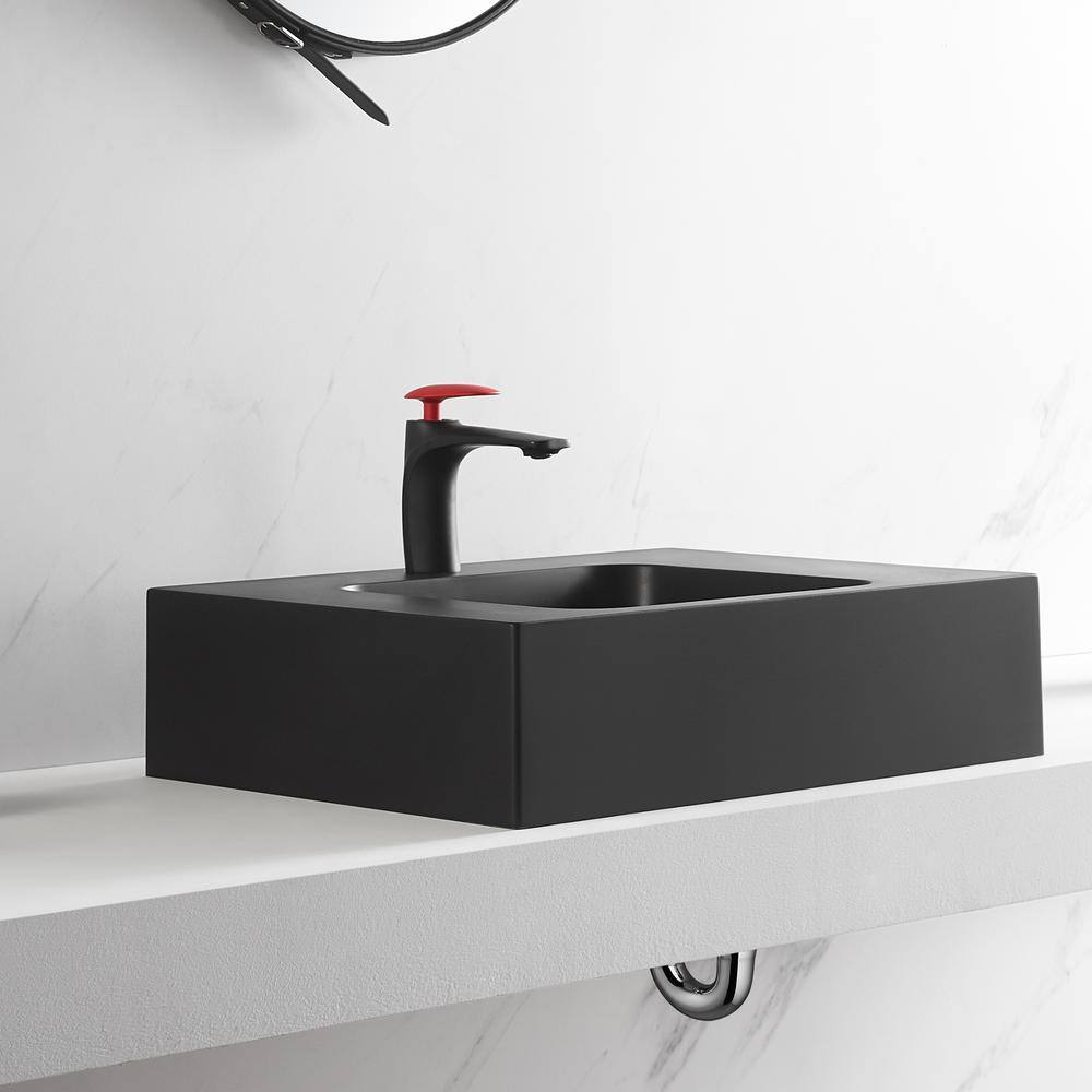 SERENE VALLEY 26 in. Wall-Mount Install or On Countertop Bathroom Composite Sink with Single Faucet Hole in Matte Black SVWS602-26BK