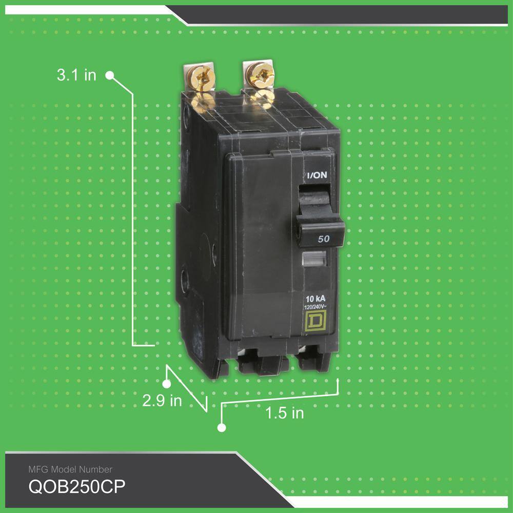 Square D QO 50 Amp 2-Pole Bolt-On Circuit Breaker QOB250CP