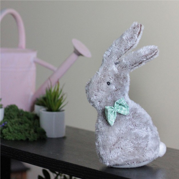 Plush Buny Rabbit With Bow Tie Spring Easter Decoration Gray green