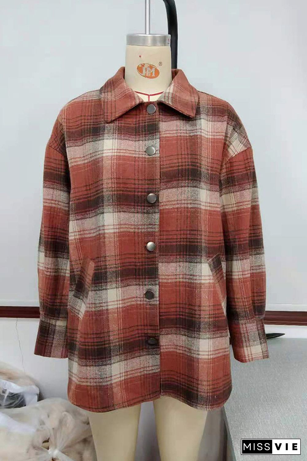 Plaid Button Front Shacket Jacket Coats Women Wholesale