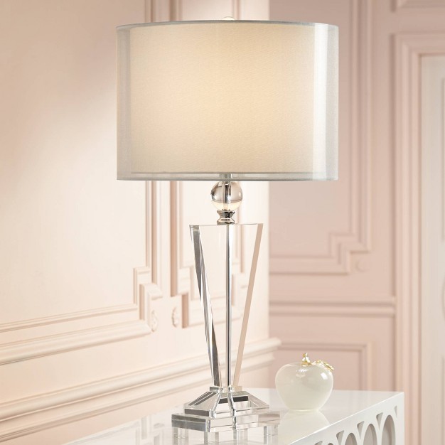 Tall Clear Crystal Trophy Double Sheer Silver And White Drum Shade For Living Room Bedroom