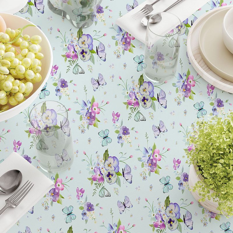 Square Tablecloth， 100% Cotton， 60x60， Blooming Flowers and Butterflies