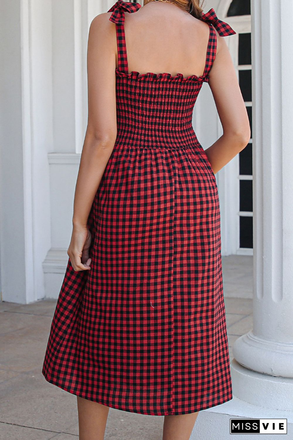 Plaid Print Sleeveless Midi Dress Wholesale