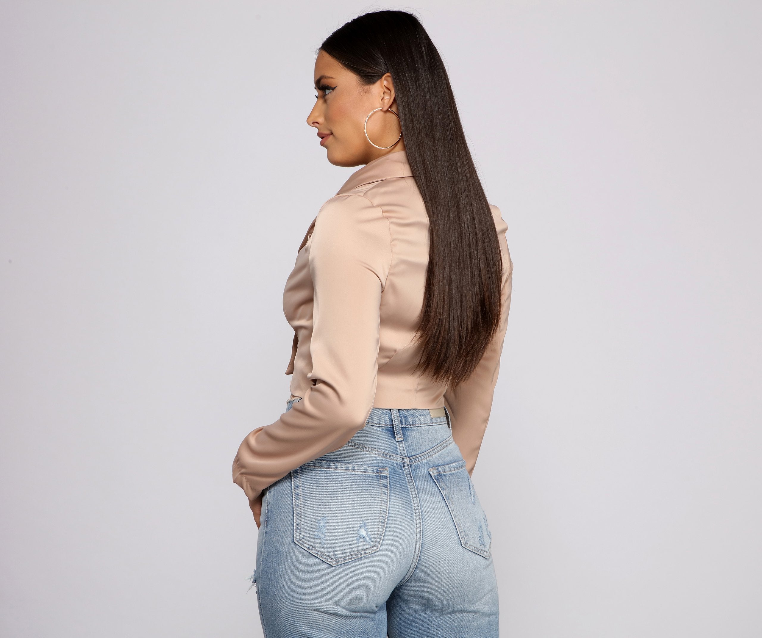 Casually Chic Satin Cropped Blazer