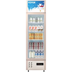 VEVOR Commercial Refrigerator，Display Fridge Upright Beverage Cooler， Glass Door with LED Light for Home， Store， Gym or Office， (11 cu.ft. Single Swing Door)