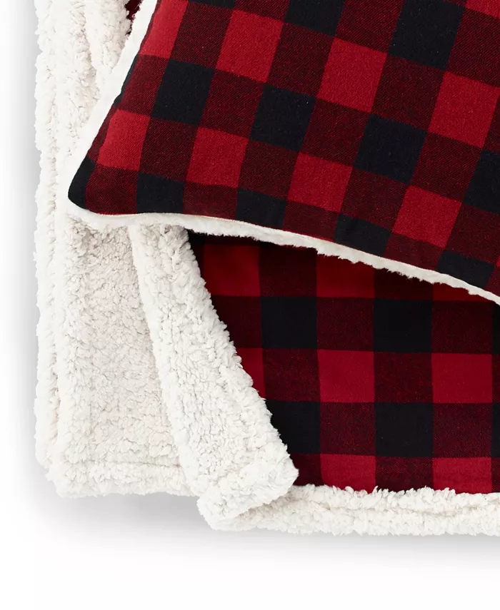 Eddie Bauer Cabin Plaid Cotton Yarn Dyed Flannel Throw Pillow and Blanket Set