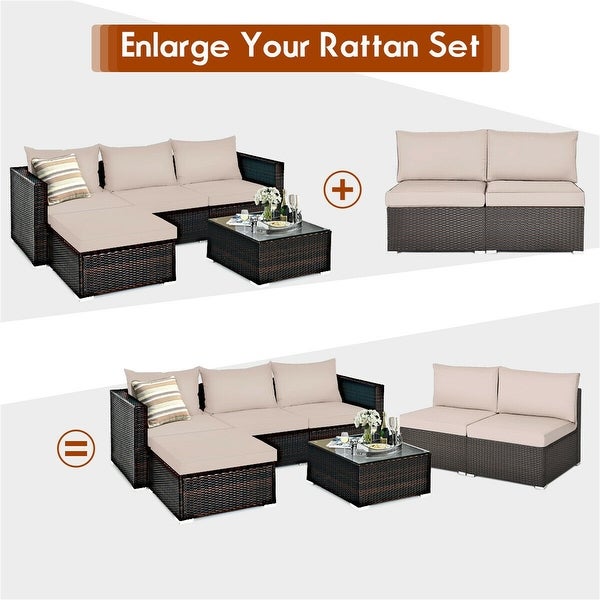 2-Piece Patio Rattan Armless Sofa Set with 2 Cushions and 2 Pillows - Overstock - 37357136