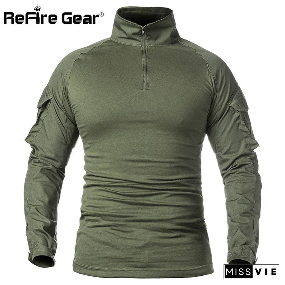 Refire Gear Men Army Tactical T Shirt Swat Soldiers Military Combat T-Shirt Long Sleeve Camouflage Shirts Paintball T Shirts 5Xl