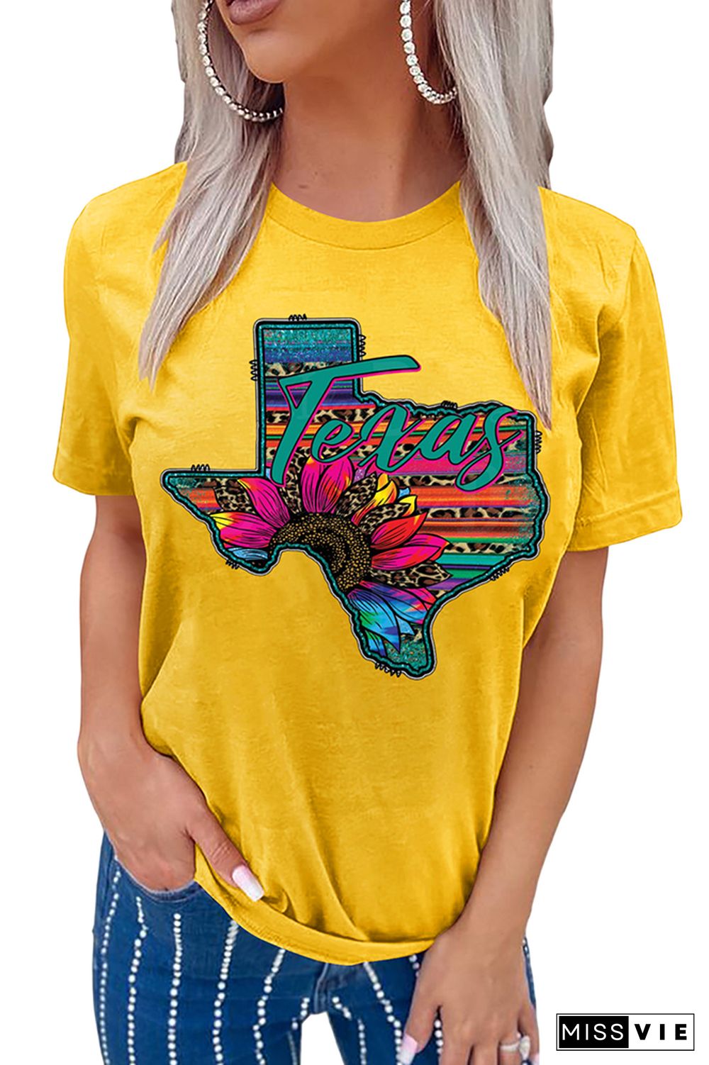 Texas Map Print Graphic Tees for Women Wholesale Short Sleeve T shirts Top