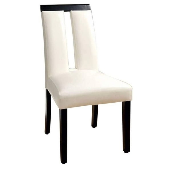 Set of 2 Chairs Black And White Leatherette Beautiful Padded Side Chairs Slit Back Design Kitchen