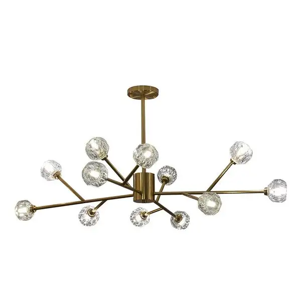 Retro Brass Sputnik Crystal Ball Shade Branches Chandeliers Hanging Pendant Ceiling Light Polished Gold