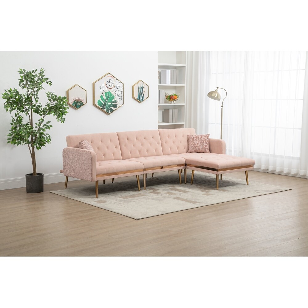 3 Person Sectional Sofa Convertible Futon Couch Living Room Accent Sofa with Ottoman