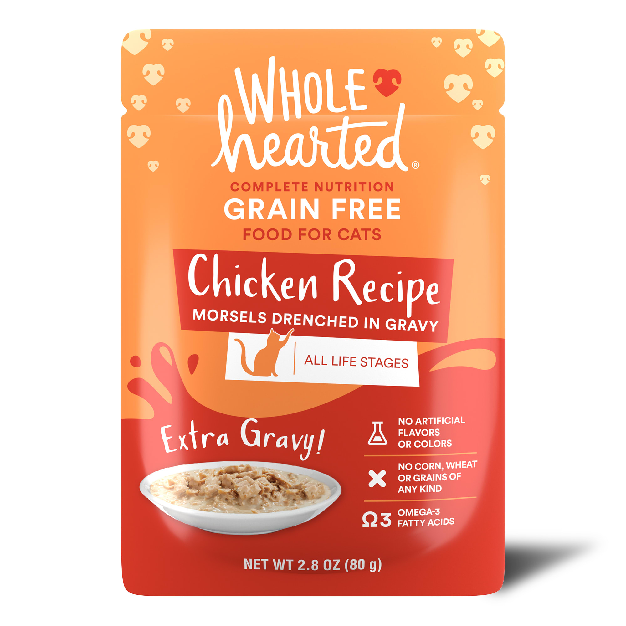 WholeHearted All Life Stages Grain-Free Chicken Recipe Morsels in Extra Gravy Wet Cat Food， 2.8 oz.， Case of 12