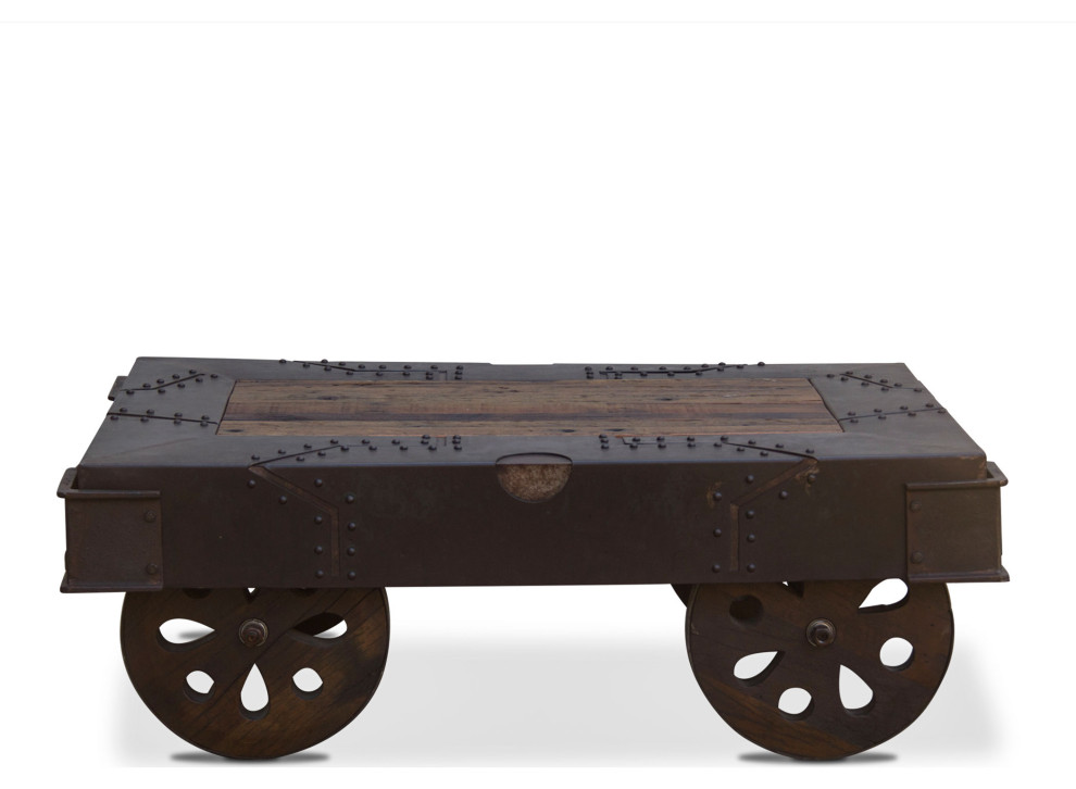 Sterling 48 Inch Reclaimed Iron Wheeled Coffee Table   Industrial   Coffee Tables   by HedgeApple  Houzz