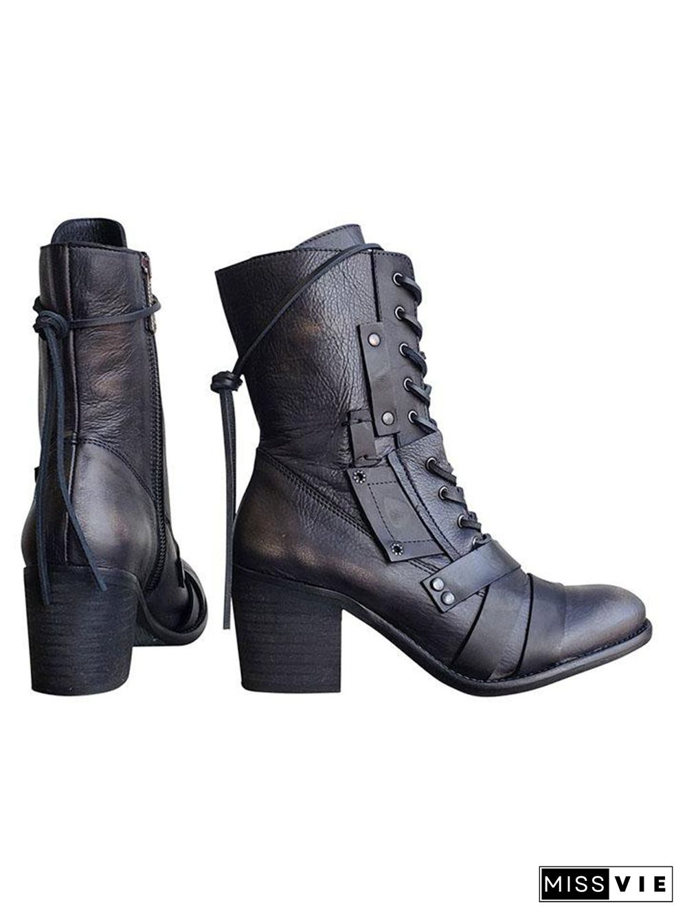 Women's Retro Comfy Chunky-heel Lace-up Riding Riding Boots