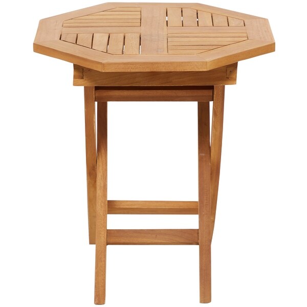 Brown Teak Wood Slatted Outdoor Accent Table