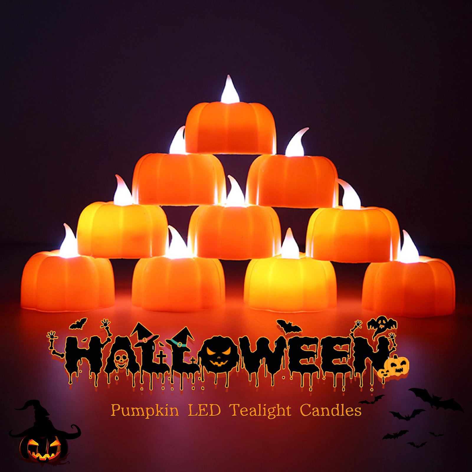 Orange 12 Pack Halloween Led Tealight Candles Pumpkin Shaped Flameless Candle Light Battery-powered Flickering Decorative Pumpkin Lights For Halloween