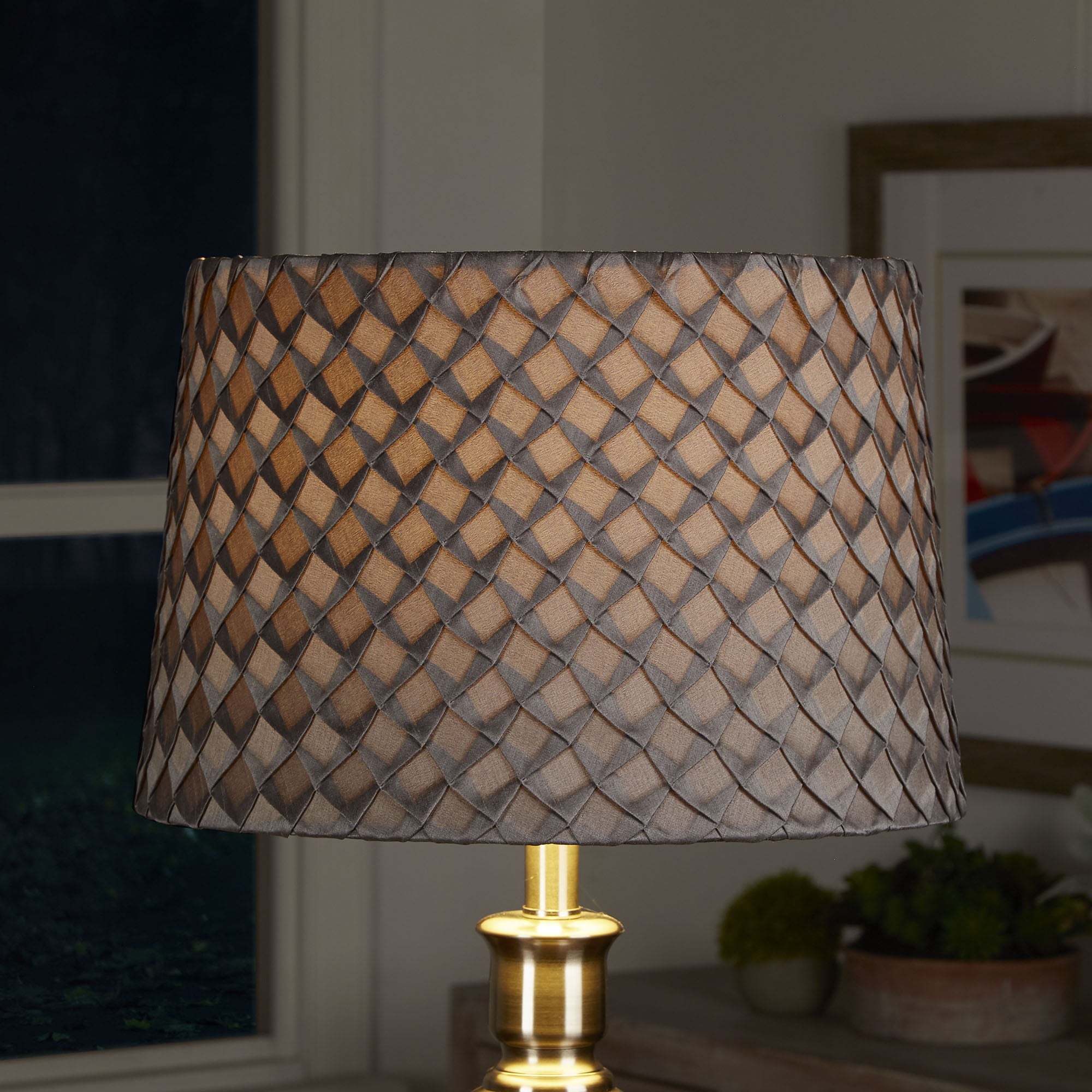 Better Homes and Gardens Pleated Faux Silk Drum Lamp Shade， Grey Finish