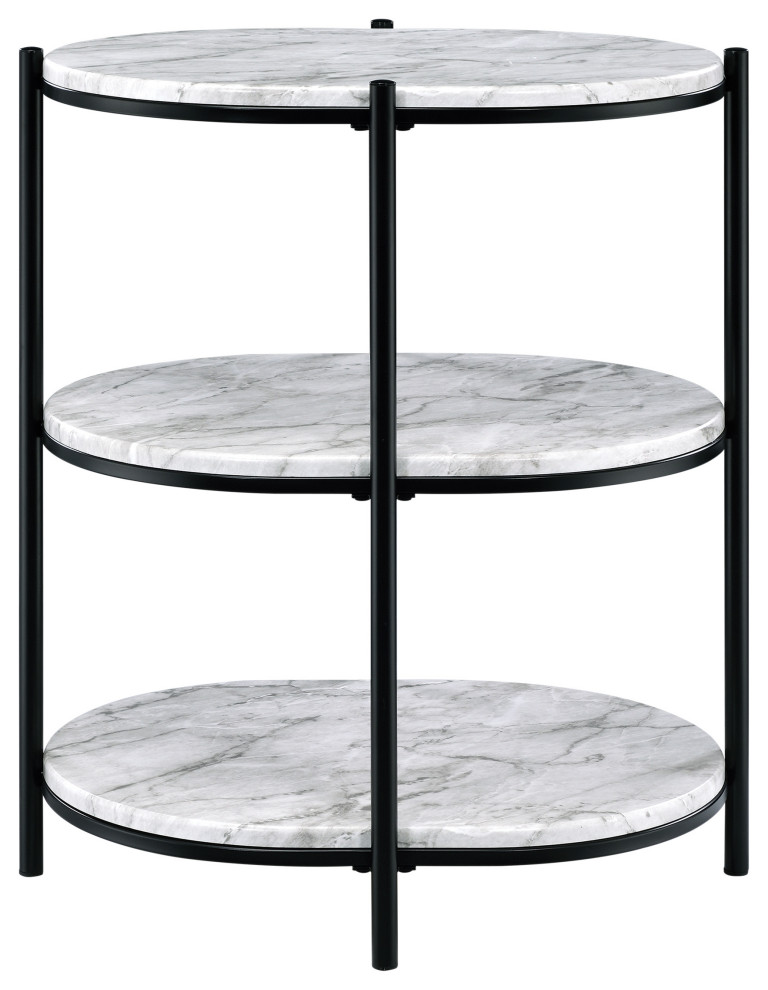 Renton 3 Tier Oval Table With Black Marble Shelves and Black Frame   Transitional   Side Tables And End Tables   by Office Star Products  Houzz