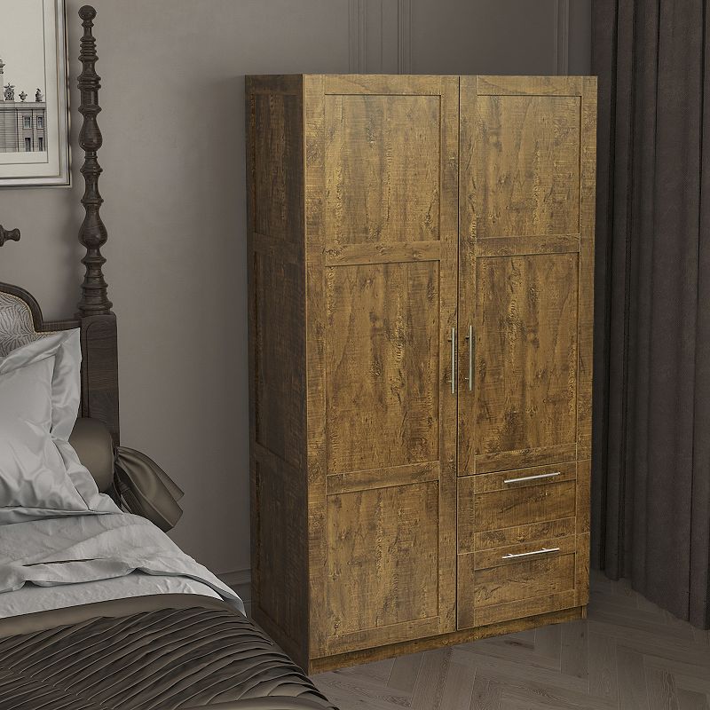 High wardrobe and kitchen cabinet with 2 doors， 2 drawers and 5 storage spaces