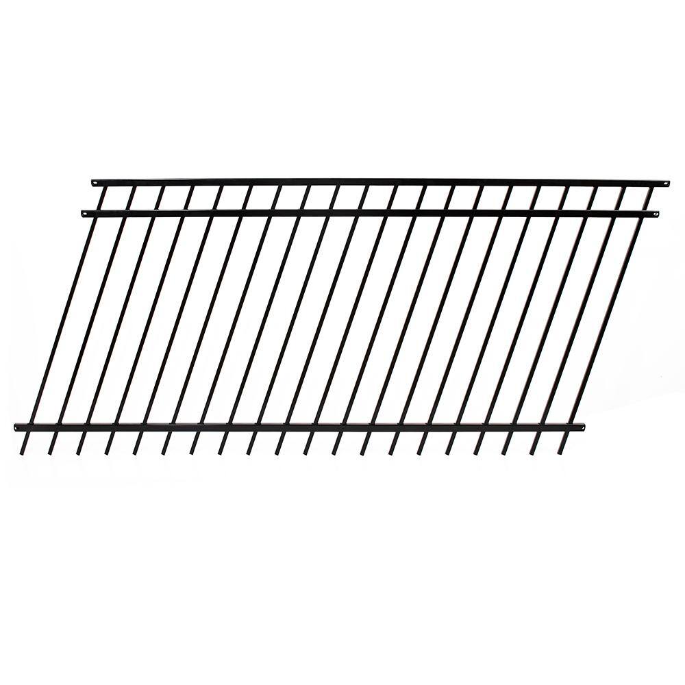 FORTRESS Versai 4 ft. H x 7.5 ft. W Gloss Black Steel Flat Top Design Fence Panel 713469041