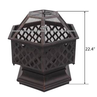 22 in. W x 22.6 in. H Outdoor Hexagonal Iron Wood Burning Cupreous Fire Pit LPF-06542003