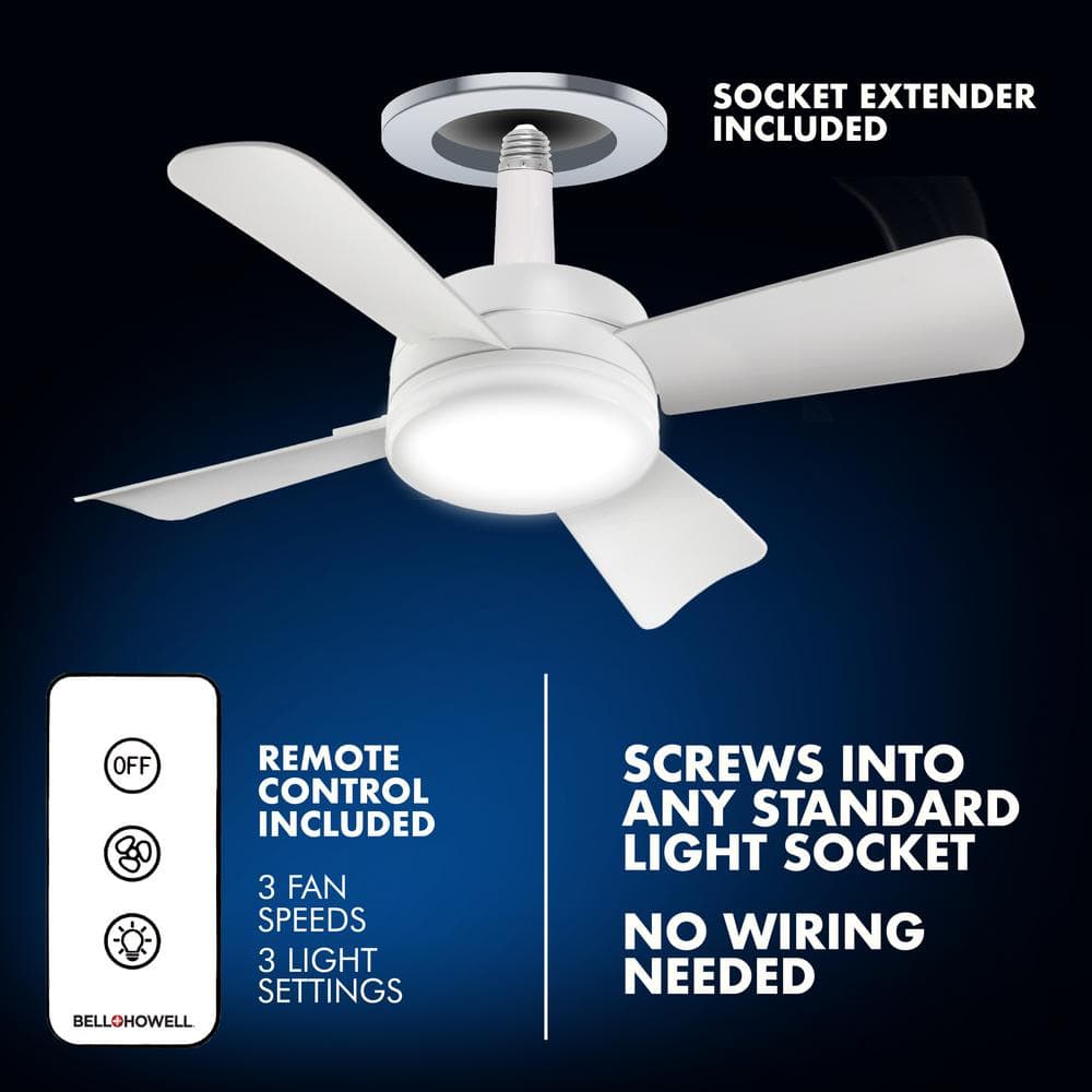 Bell + Howell 15.7 in. Indoor White Ceiling Fan with Remote LED Light Socket 8563ENCBQH