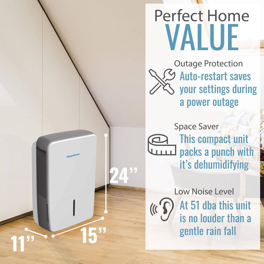 Keystone Energy Star 50-Pint Dehumidifier for Upto 4500 sq. ft. Built-In Pump LED Display Timer Portable wWheels Auto-Shutoff KSTAD506PE