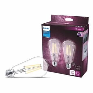 Philips 75-Watt Equivalent ST19 Clear Glass Dimmable E26 Vintage Edison LED Light Bulb Daylight 5000K (2-Pack) 574012