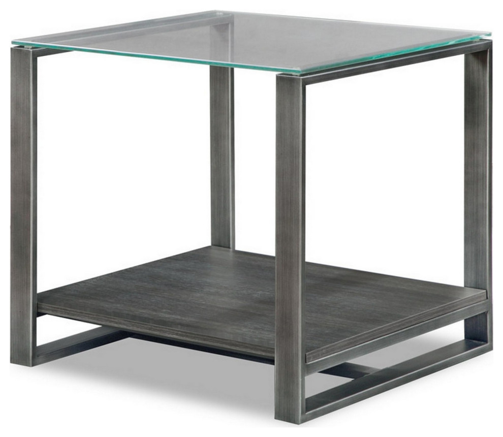 Kejo 22 quotFloating End Table  Glass Top  Open Shelf  Brown   Contemporary   Side Tables And End Tables   by VirVentures  Houzz