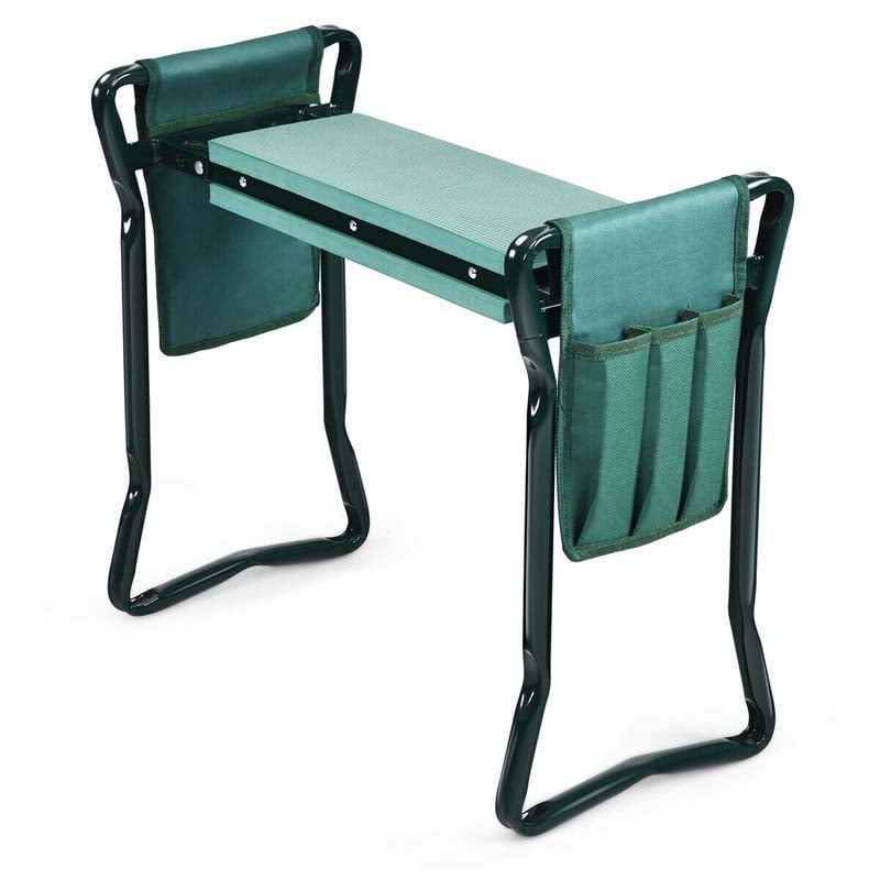 Folding Gardening Seat and Kneeler Bench, Portable Garden Stool with Tool Pouches & Soft Eva Pad Seat